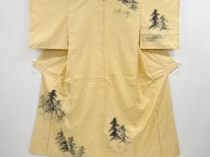 アンティーク　樹木模様手織り紬一つ紋着物